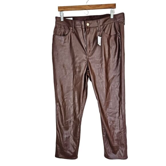 NWT Gap High Rise Vegan Leather Vintage Straight Pant Trouser Espresso Brown 16 - Picture 3 of 14